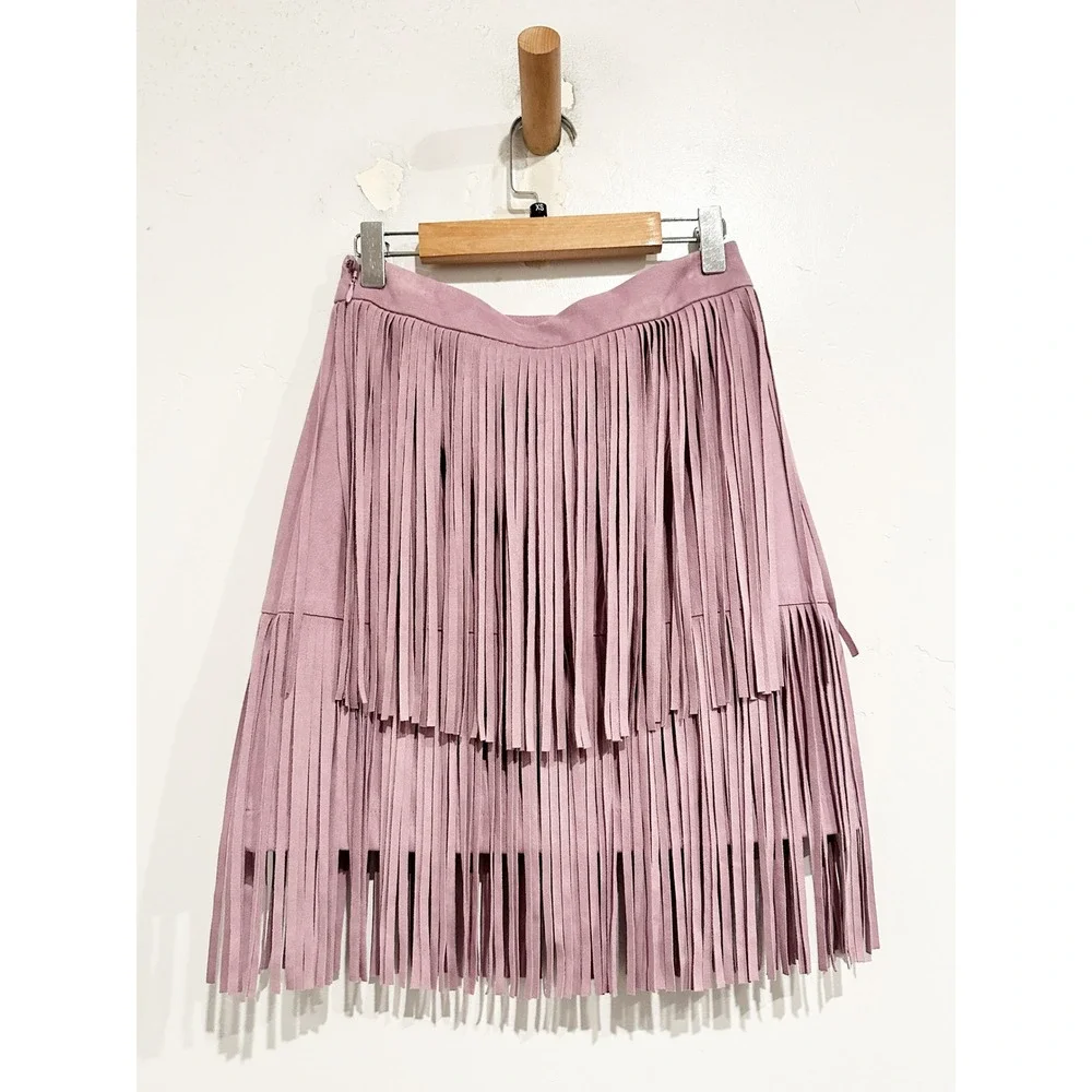 NWT Idyllwind Purple Fringe Faux Suede Skirt Size XS
